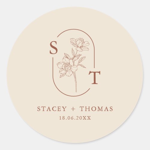 Elegant Terracotta Whimsical Wedding  Classic Round Sticker