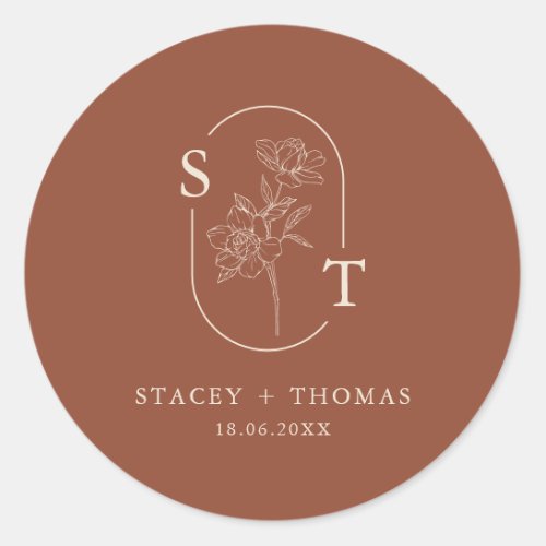 Elegant Terracotta Whimsical Wedding  Classic Round Sticker