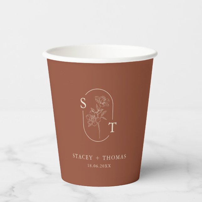 Elegant Terracotta Whimsical Wedding Paper Cups (Front)
