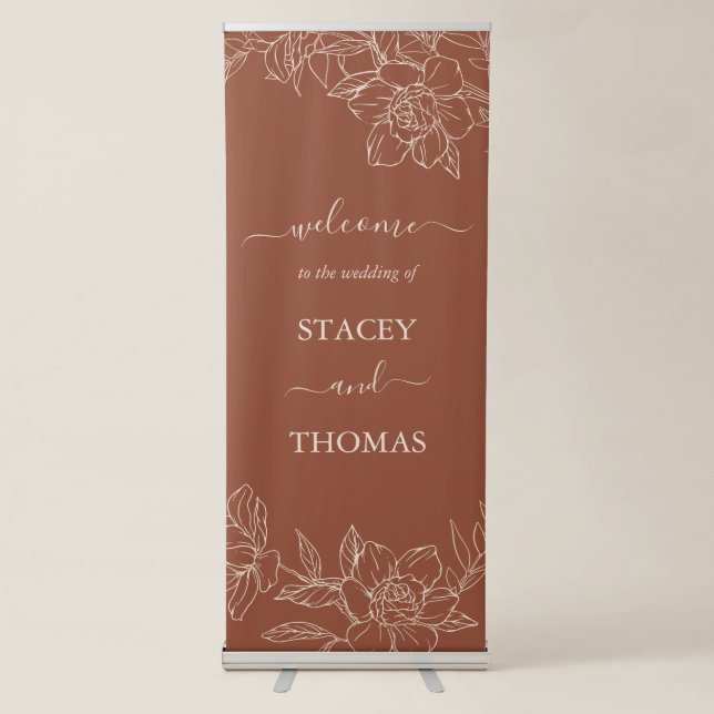 Elegant Terracotta Whimsical Wedding Retractable Banner (Front)