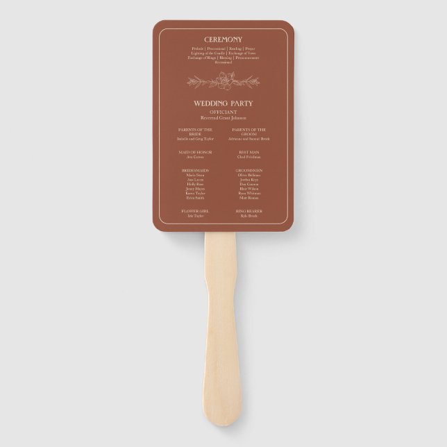 Elegant Terracotta Whimsical Wedding Set of Fans (Back)