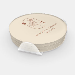 Elegant Terracotta Whimsical Wedding Sticker Coaster Set