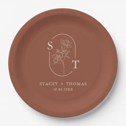 Elegant Terracotta Whimsical Wedding Sticker Paper Plates