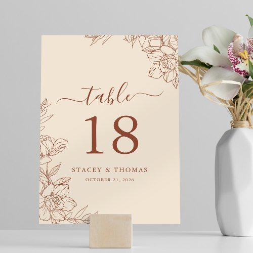 Elegant Terracotta Whimsical Wedding Table Number