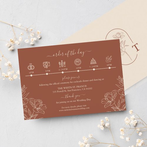 Elegant Terracotta Whimsical Wedding Timeline Enclosure Card