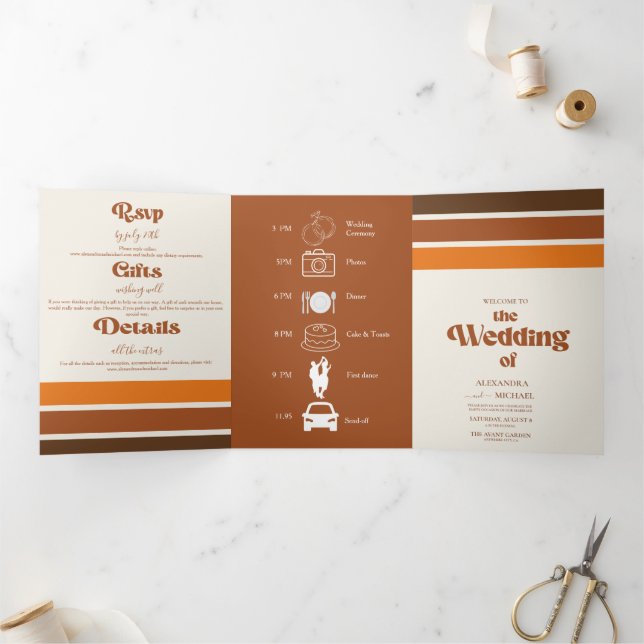 Elegant Terracotta Whimsical Wedding Tri-Fold Invitation (Inside)