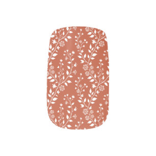 Elegant Terracotta White Floral Minx Nail Art