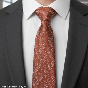 Elegant Terracotta White Floral Neck Tie