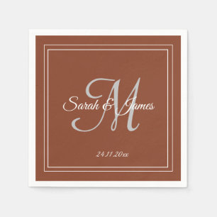 Elegant Terracotta & White Monogram Wedding Paper  Napkins