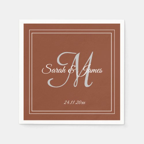 Elegant Terracotta  White Monogram Wedding Paper  Napkins