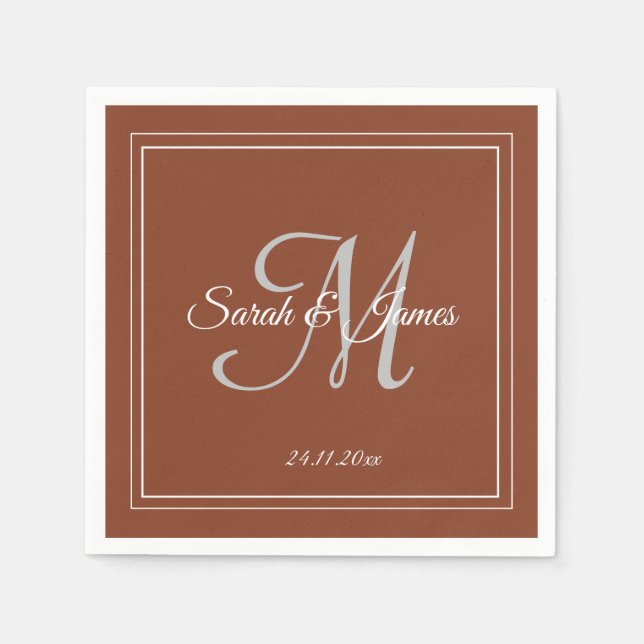 Elegant Terracotta & White Monogram Wedding Paper  Napkins (Front)