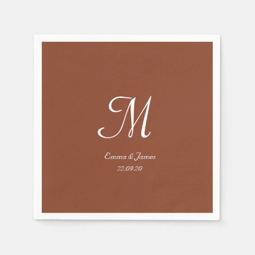 Elegant Terracotta  White Monogram Wedding Party Napkins