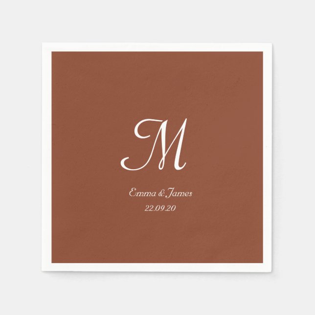 Elegant Terracotta & White Monogram Wedding Party Napkins (Front)