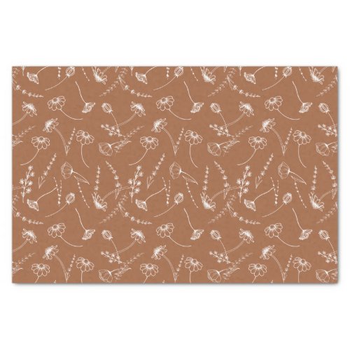 Elegant Terracotta Wildflower Sketch Simple Floral Tissue Paper