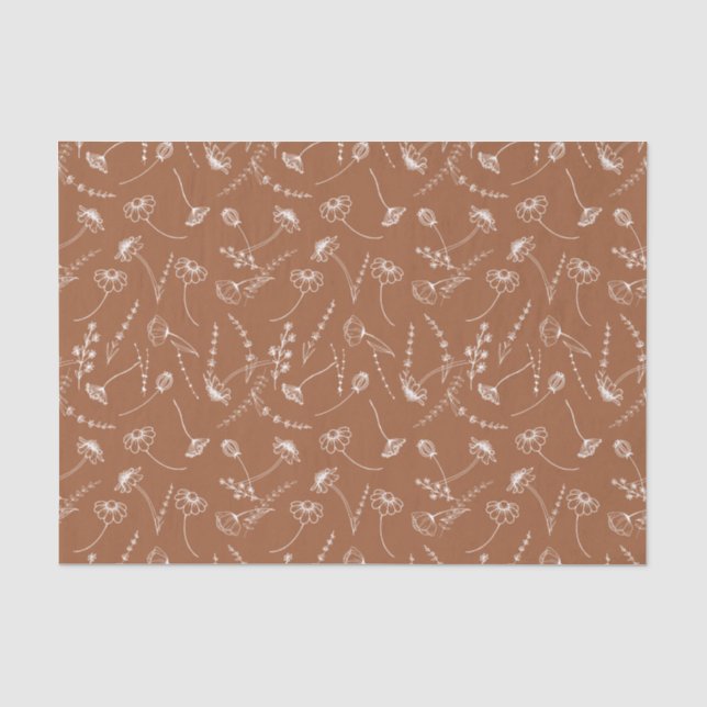Elegant Terracotta Wildflower Sketch Simple Floral Tissue Paper (Front)