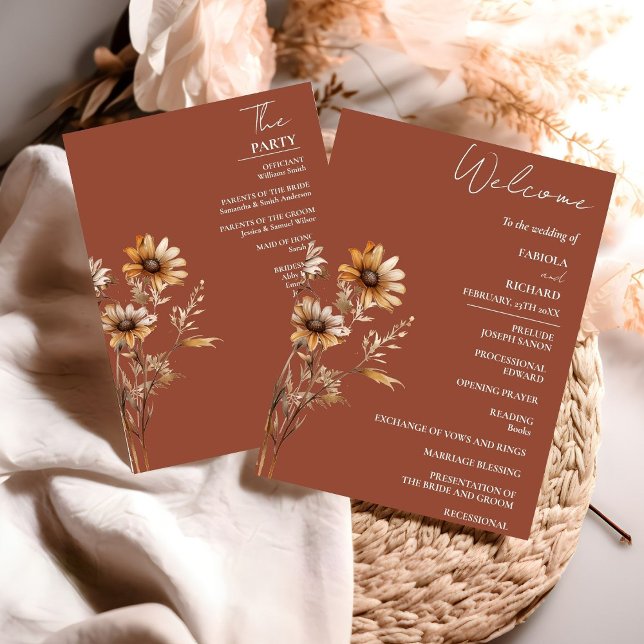Elegant Terracotta Wildflower Wedding Program Card (Creator Uploaded)