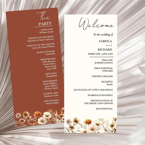 Elegant Terracotta Wildflower Wedding Program Card