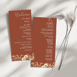 Elegant Terracotta Wildflower Wedding Program Card<br><div class="desc">elegant bohemian wedding will look stunning with this whimsical Burnt orange Wildflower wedding program. Visit our store to see more complementary items.</div>