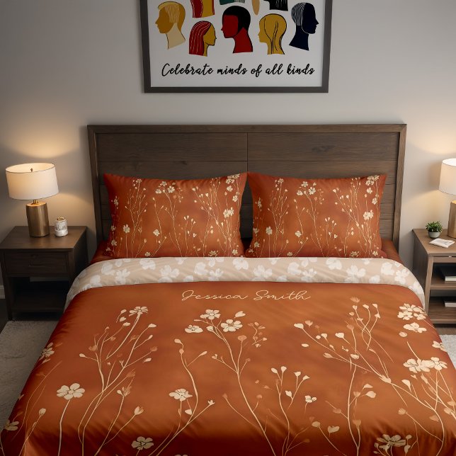 Elegant Terracotta Wildflowers  Duvet Cover (Transform your bedroom into a cozy haven with this stunning terracotta duvet cover.)
