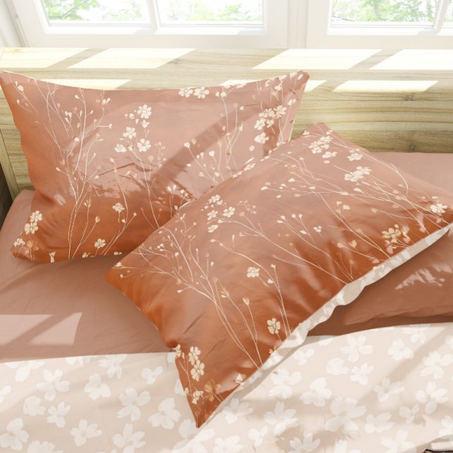 Elegant Terracotta Wildflowers  Pillow Case (Transform your bedroom into a cozy haven with this stunning terracotta wildflowers pillow case.)