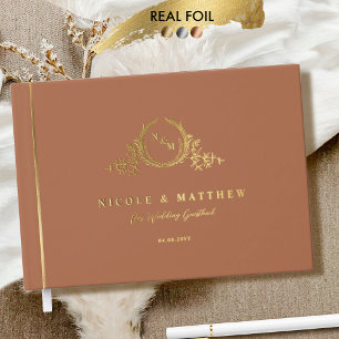 Elegant Terracotta with Real Foil Monogram Wedding Guest Book