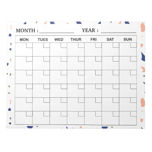 Elegant Terrazzo Monthly Calendar Planner Notepad | Zazzle