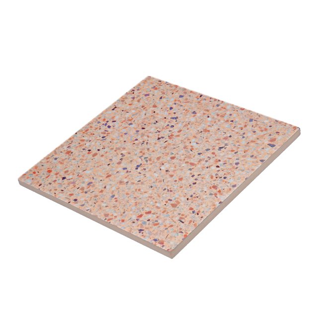 Elegant Terrazzo Retro Pink Purple White Pattern Ceramic Tile (Side)