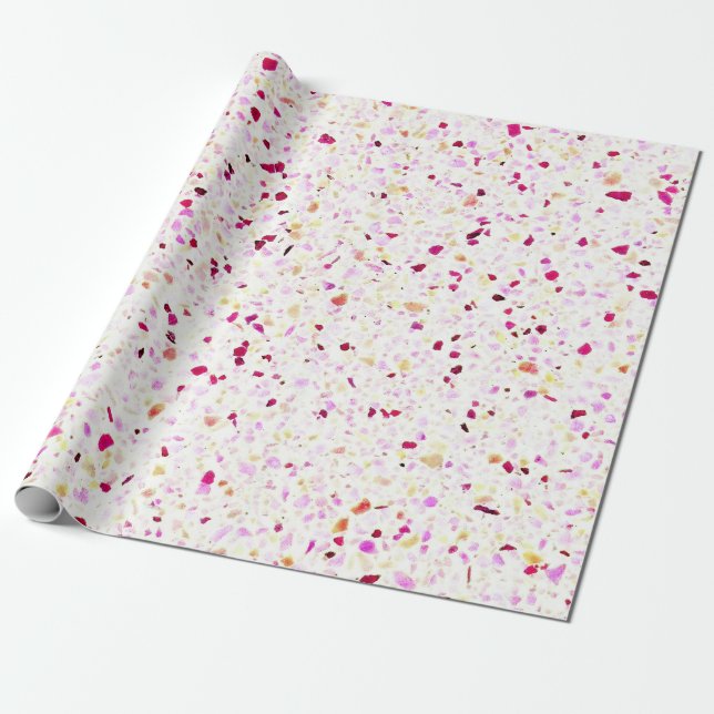 Elegant Terrazzo Retro Red Purple White Pattern Wrapping Paper (Unrolled)