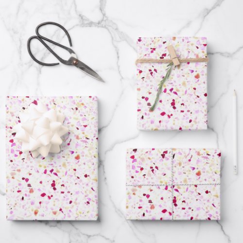 Elegant Terrazzo Retro Red Purple White Pattern Wrapping Paper Sheets