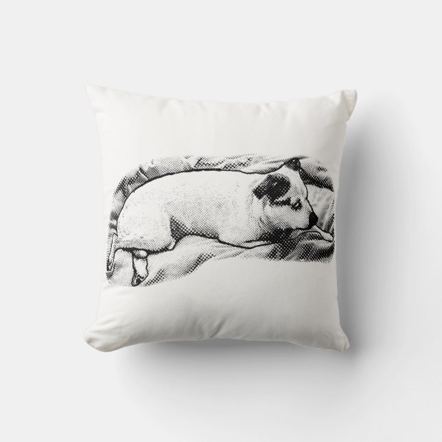 Elegant Terrier Repose with Soft Dots Throw Pillow (Front)