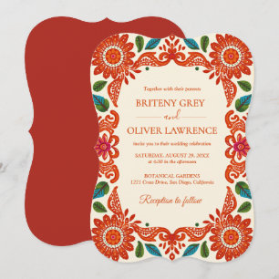 Elegant Terrocotta Papel Picado Mexican Wedding Invitation