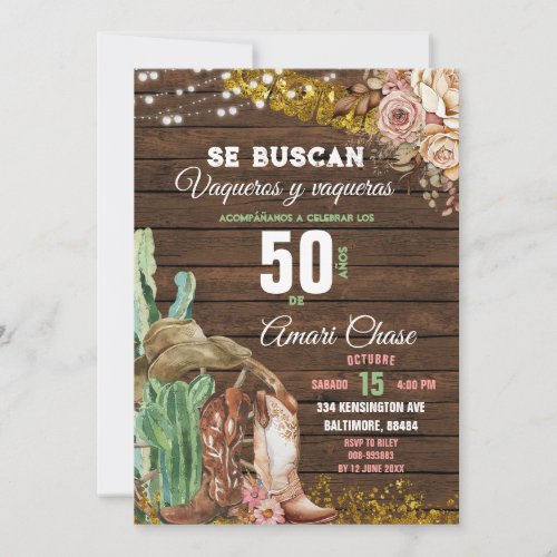 Elegant Texas Cactus Wood Adult Mexican Birthday Invitation