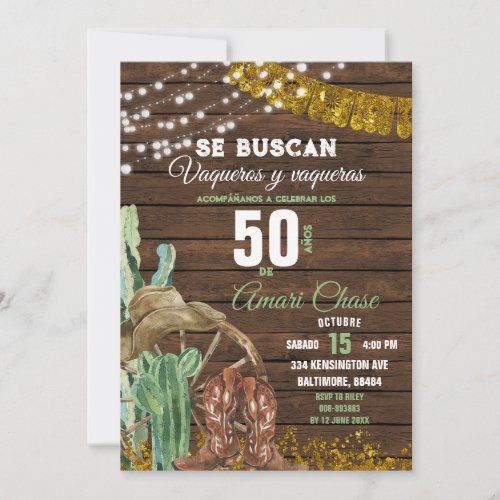 Elegant Texas Cactus Wood Adult Mexican Birthday Invitation