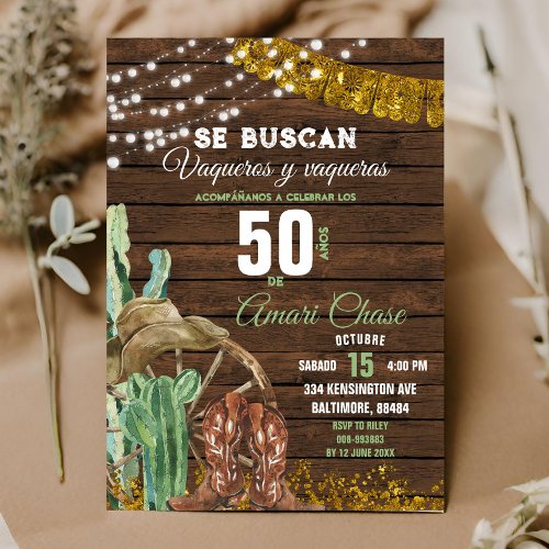 Elegant Texas Cactus Wood Adult Mexican Birthday Invitation