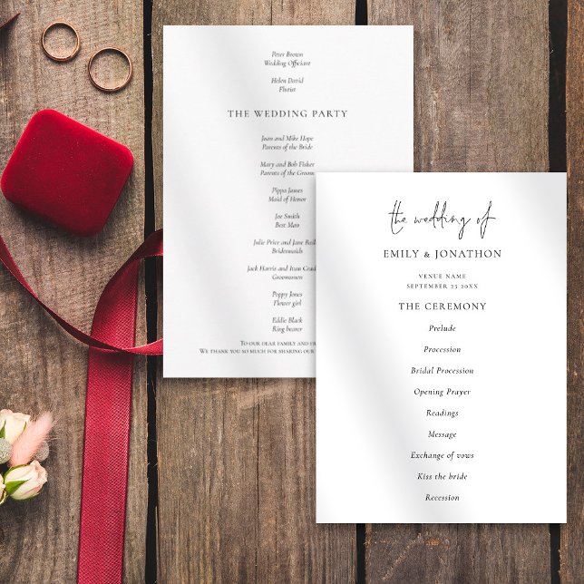 Elegant Text  Black White Wedding Program (Creator Uploaded)