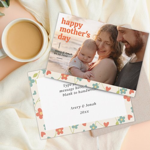 Elegant Text Floral Photo Mothers Day Card