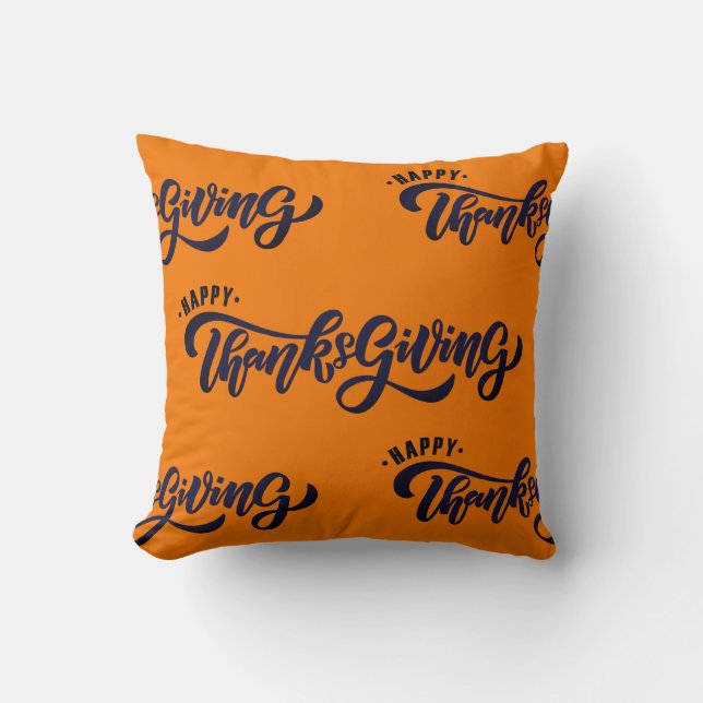 Elegant Text Happy Thanksgiving Typography Throw Pillow (Front)