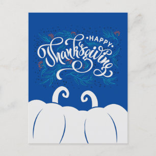 Elegant Text Happy Thanksgiving with Cute Pumpkin Holiday Postcard