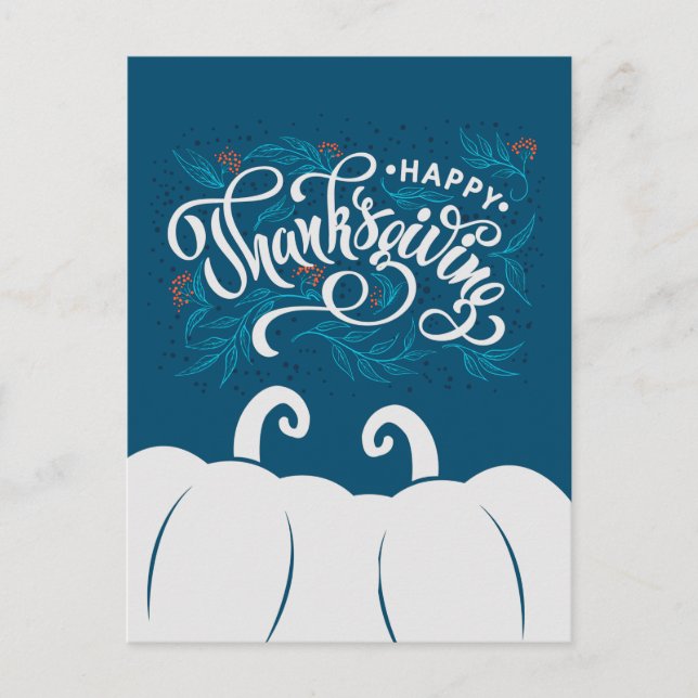 Elegant Text Happy Thanksgiving with Cute Pumpkin Invitation Postcard (Front)