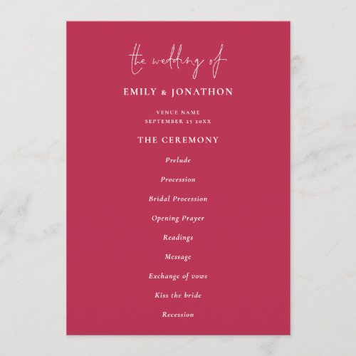 Elegant Text  Magenta Wedding Program