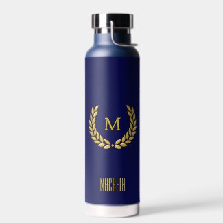 Elegant Text, Monogram and Gold Laurel Wreath 