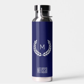 Elegant Text, Monogram and Silver Laurel Wreath