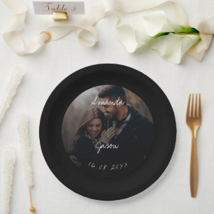 Elegant Text Overlay Script Photo Wedding Party Paper Plates