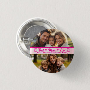 Elegant Text Photo Mother's Day Watercolor Pink Button