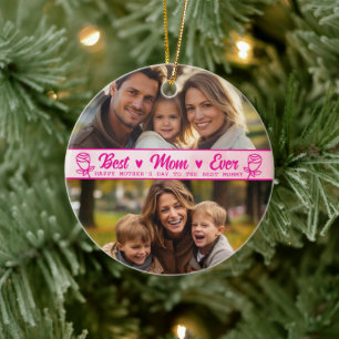 Elegant Text Photo Mother's Day Watercolor Pink Ceramic Ornament