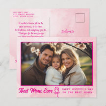 Elegant Text Photo Mother's Day Watercolor Pink