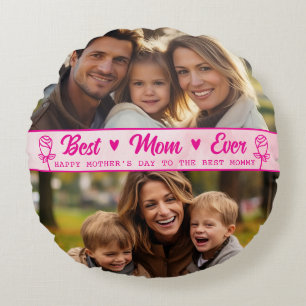 Elegant Text Photo Mother's Day Watercolor Pink Round Pillow