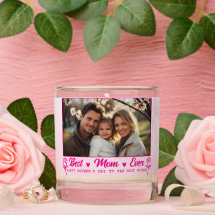 Elegant Text Photo Mother's Day Watercolor Pink Scented Candle