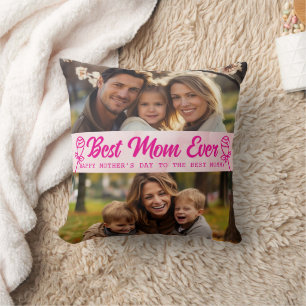 Elegant Text Photo Mother's Day Watercolor Pink Throw Pillow