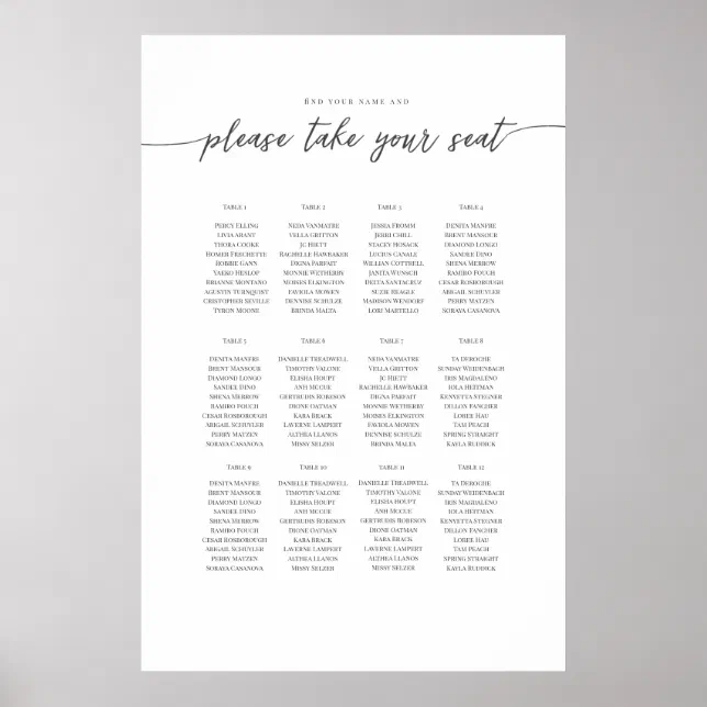 Elegant text template Seating Plan, Poster | Zazzle